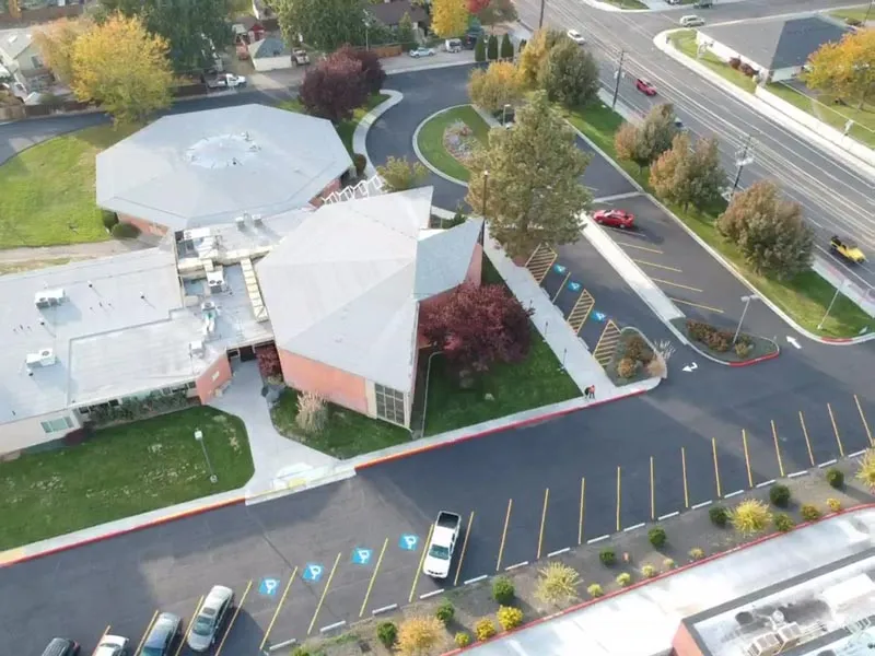 Aerial View of Commercial Pavement Maintenance and ADA Striping