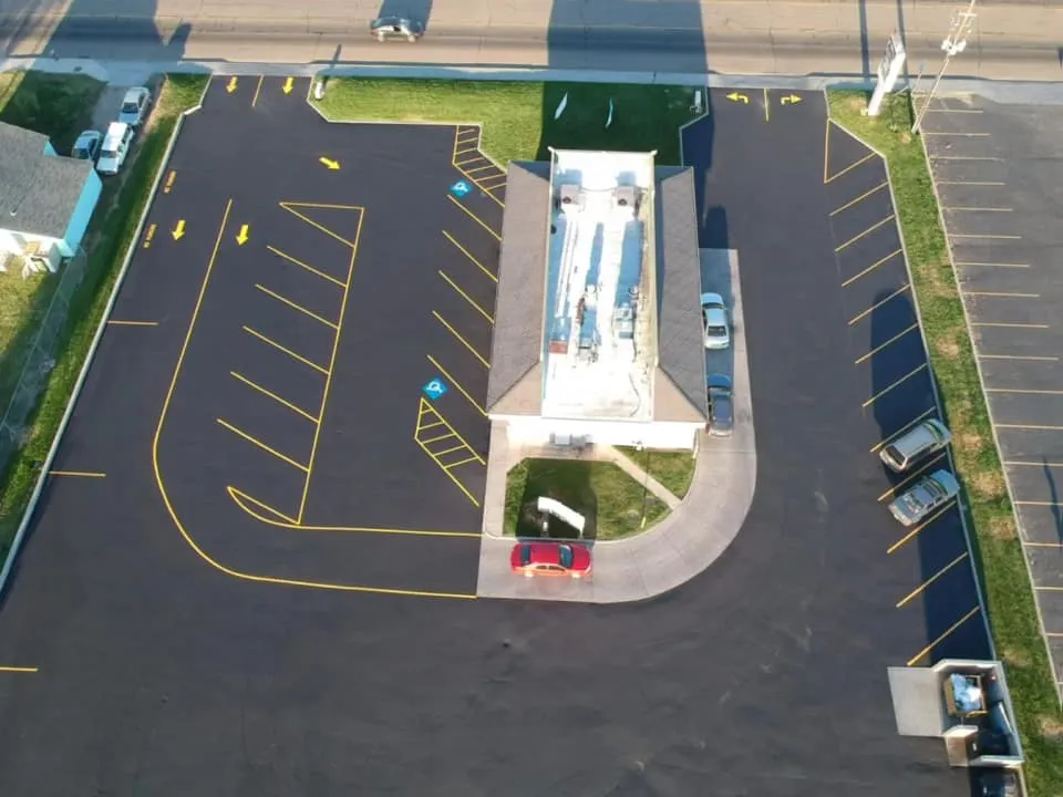 Aerial View of Professional Commercial Pavement Striping and Sealcoating