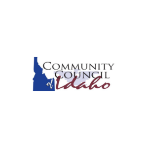 Community Council of Idaho logo with a blue silhouette of the state of Idaho and elegant red cursive script