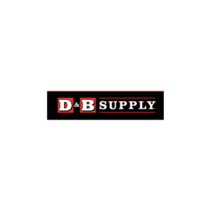 D&B Supply logo with bold white and red lettering on black background with a red horizontal accent line